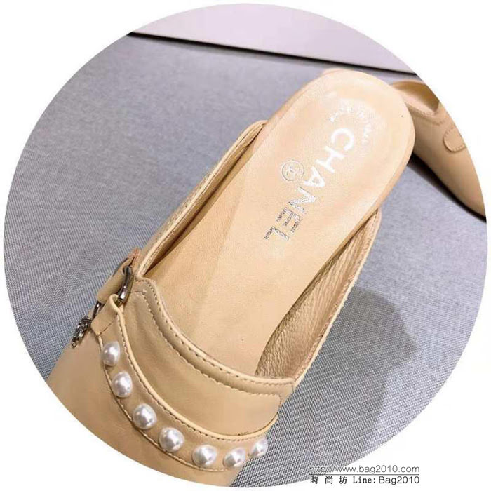 CHANEL香奈兒 19ss開春新款 巴黎時裝周秀款 羊皮懶人拖鞋 潮女必備單品  dsX2582